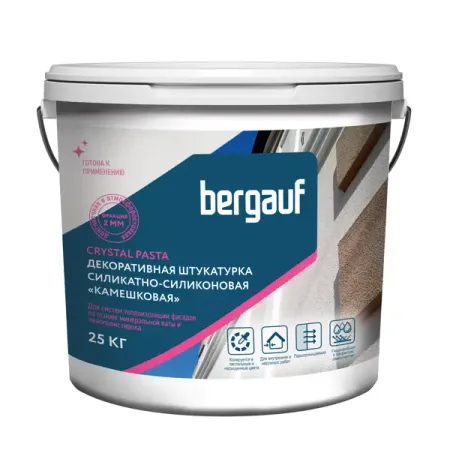Штукатурка декоративная силикатно-силиконовая Crystal Pasta камешковая 25 кг цвет белый