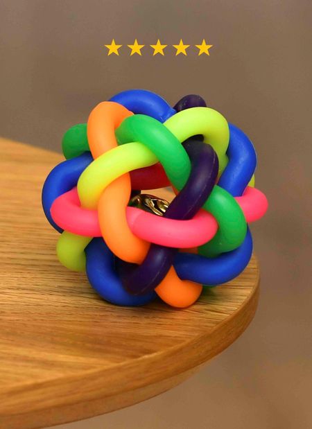 Для дома PETSHOP Игрушка для собак, цветной резиновый плетёный мяч с маленьким колокольчиком (5 см)