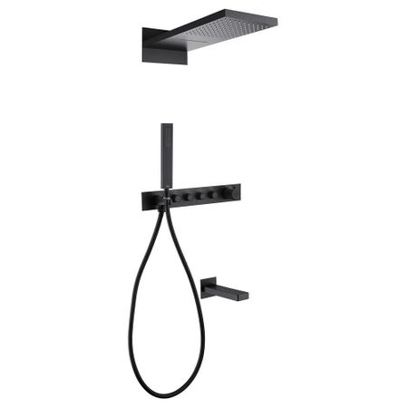 Душевая система Abber Rund встраиваемая с верхним душем с лейкой с изливом черная матовая (AF8753B)