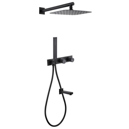 Душевая система Abber Rund встраиваемая с верхним душем с лейкой с изливом черная матовая (AF8717B)