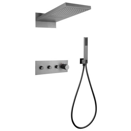 Душевая система Abber Rund встраиваемая с верхним душем с лейкой никель (AF8752NG) термостатический   смесителей для душа smesiteli матовый никель