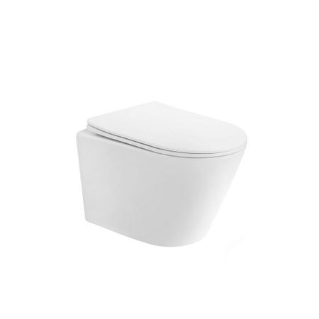 Унитаз подвесной Abber Bequem безободковый белый матовый с сиденьем дюропласт микролифт смыв торнадо (AC1102TMW)