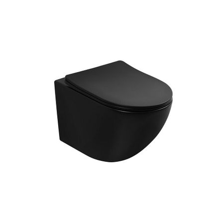 Унитаз подвесной Abber Bequem безободковый черный матовый с сиденьем дюропласт микролифт смыв торнадо (AC1100TMB)