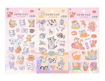 Набор Наклейки зефирные Забавные  Котята (11-21285-8500) (упаковка)+Наклейки зефирные Котята (11-21285-7928) (упаковка)+Наклейки зефирные Серые Котята (11-21285-7929) (упаковка)