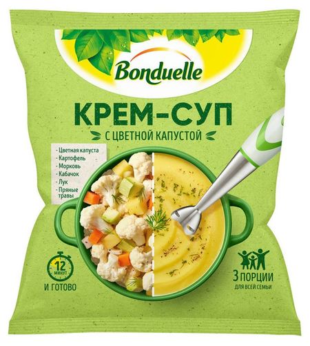 Овощная суповая смесь Крем-суп овощной BONDUELLE с цветной капустой 3 порции замороженная, 350 г
