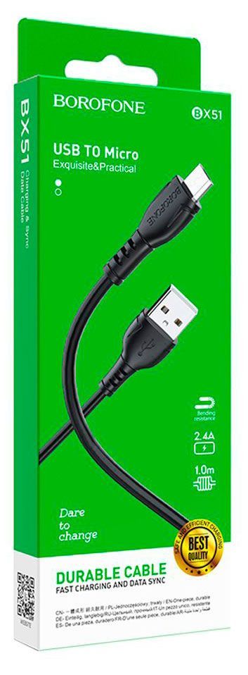 Кабель Borofone BX51 USB-MICRO 2.4А черный, 1 м нишант бхаджария конфиденциальность данных