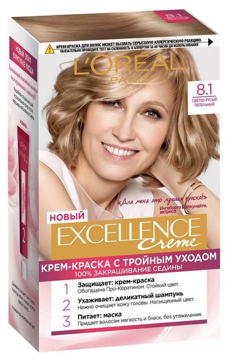 Крем-краска для волос L'Oreal Paris Excellence светло-русый пепельный тон 8.1, 192 мл