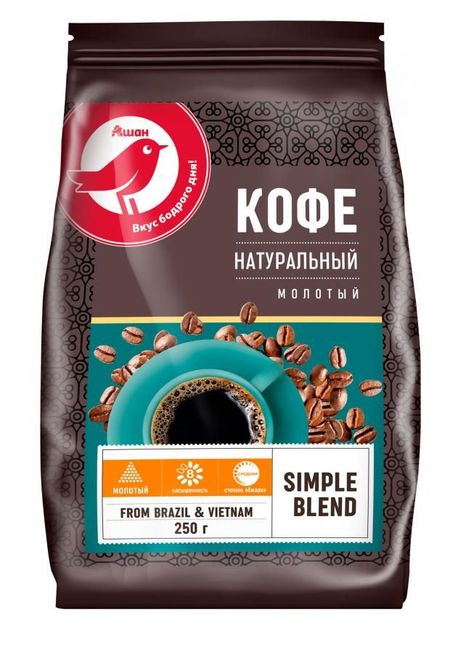 Кофе молотый АШАН Красная птица, 250 г