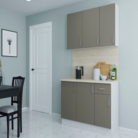 Кухонный гарнитур Твэгги тауп 1400х520х2105 мм ручки для шкафов kak черные алюминиевые 1200 мм