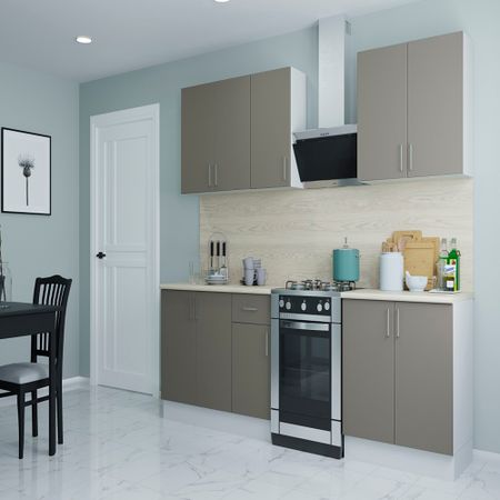 Кухонный гарнитур Твэгги тауп 2000х520х2105 мм ручки для шкафов kak черные алюминиевые 1200 мм