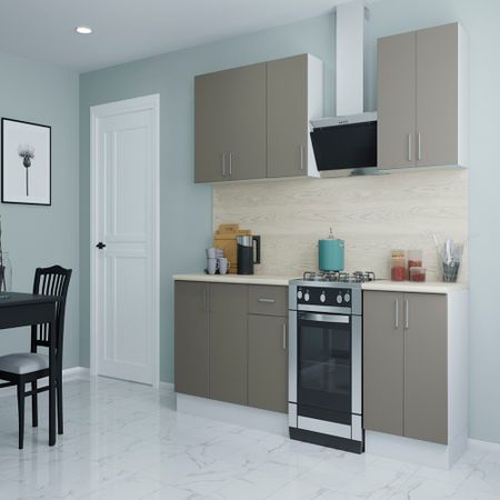 Кухонный гарнитур Твэгги тауп 1800х520х2105 мм ручки для шкафов kak черные алюминиевые 1200 мм