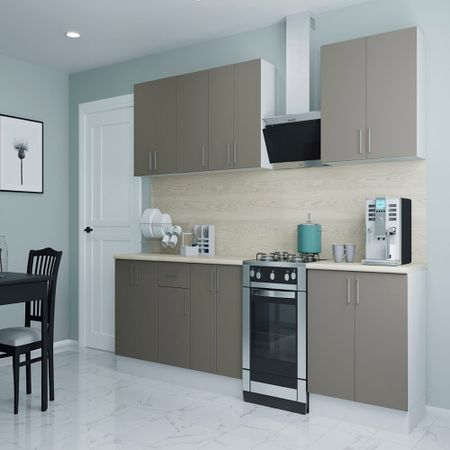 Кухонный гарнитур Твэгги тауп 2400х520х2105 мм ручки для шкафов kak черные алюминиевые 1200 мм