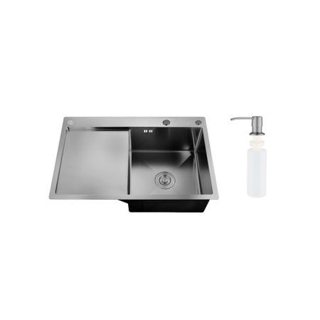 Мойка для кухни РМС 51х78х18 см врезная с крылом и дозатором сталь графит (MRK-7851BL-R) мойка настольного монтажа mixline pro 500х500х200мм графит нержавеющая