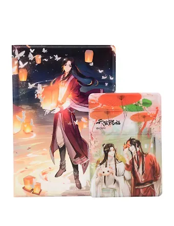 Набор Небожители 1: обложка д/паспорта , картхолдер на телеф (Обложка для паспорта Благословение небожителей Сань Лан (Хуа Чэн) с фонарями (ПВХ бокс)+Чехол для карточек на телефон Благословение небожителей Се Лянь и Сань Лан с масками)