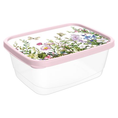 Контейнер для продуктов Homver Цветущий луг с декором, прямоугольный 1,5 л