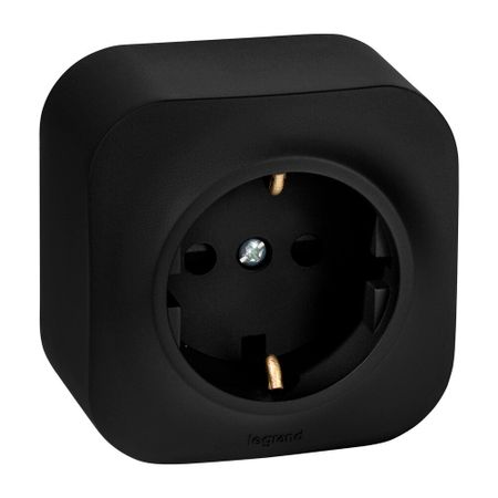 Розетка Legrand Quteo накладная черная со шторками (782476)
