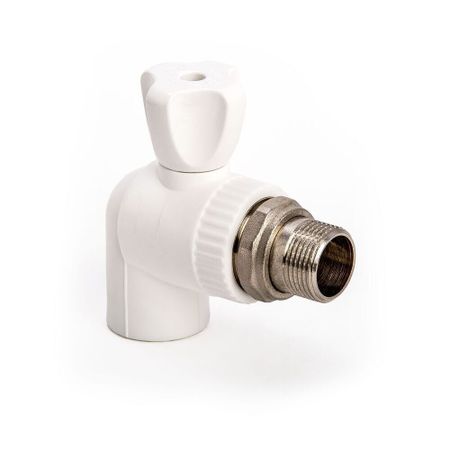 Кран шаровой полипропиленовый Lammin 20 мм х 1/2 НР(ш) для радиатора угловой (Lm31176020015)