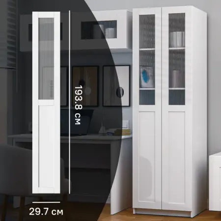 Дверь для шкафа Буккер правый 1 рифленое стекло 29.7x193.8x1.6 см ДСП цвет белый фасад меб филенч под стекло хв п 396х716мм хв п бессучковая