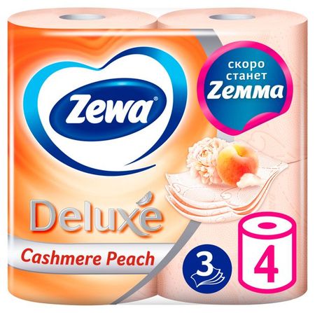 Туалетная бумага Zewa Deluxe Персик, 3 слоя, 4 рулона