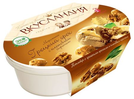 Мороженое молочное Вкусландия Пломбир с грецкими орехами и кленовым сиропом, 450 г