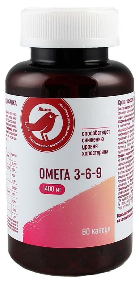 Омега 3-6-9 АШАН Красная птица 1400 мг, 60 капсул