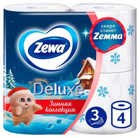 Туалетная бумага Zewa Deluxe Без аромата 3 слоя, 4 рулона