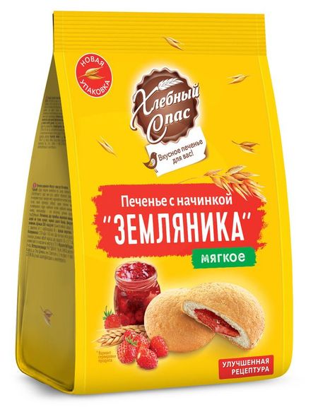 Печенье с начинкой Хлебный Спас земляника, 200 г