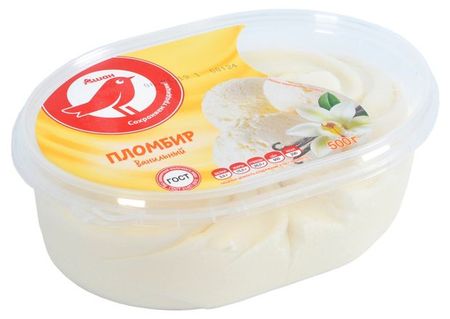 Мороженое молочное АШАН Красная птица Пломбир ванильный ГОСТ БЗМЖ, 500 г