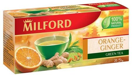 Чай зеленый MILFORD с апельсином и имбирем в пакетиках, 20х1,4 г