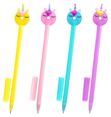 Ручка шариковая ЮНЛАНДИЯ Единорог-пончик с топпером синяя