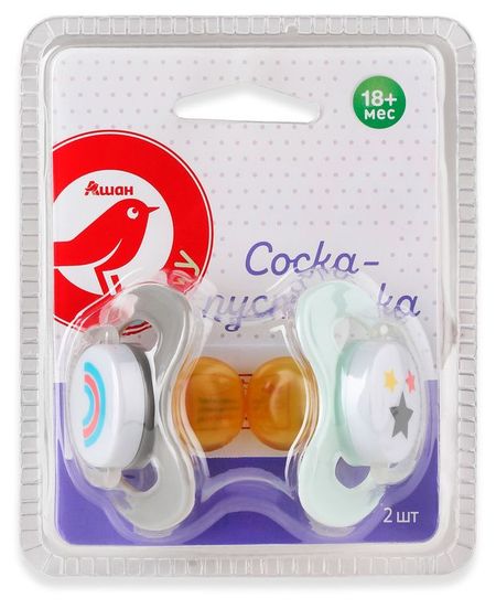 Соска-пустышка АШАН Красная птица Baby с 18 мес., 2 шт