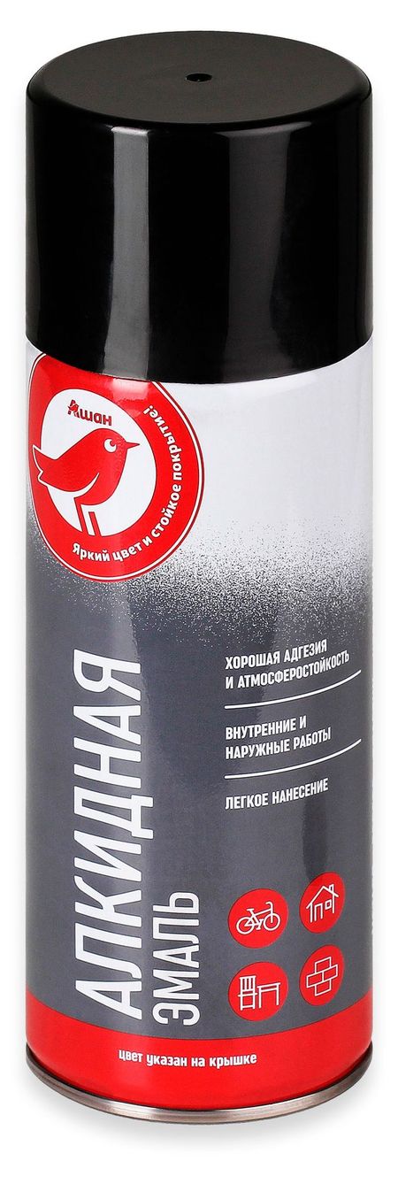 Эмаль АШАН Красная птица RAL 9005 алкидная чёрная глянцевая, 520 мл