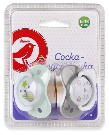 Соска-пустышка АШАН Красная птица Baby 6-18 мес., 2 шт анна читанава биохакинг здоровье и развитие ребенка исследования анализы нормы дефициты воркбук