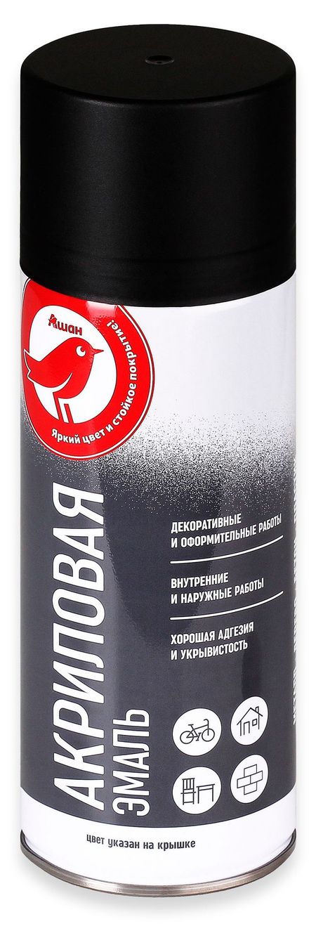 Эмаль АШАН Красная птица RAL 9005 акриловая чёрная матовая, 520 мл