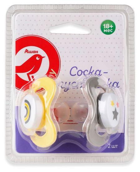 Соска-пустышка АШАН Красная птица Baby с 18 мес., 2 шт