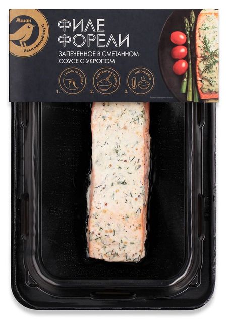 Форель замороженная АШАН Золотая филе запеченное в сметанном соусе с укропом, 150 г