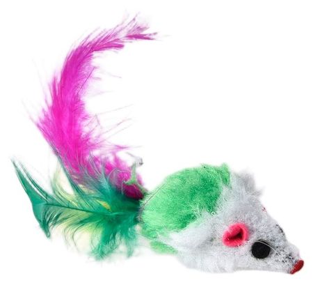 Игрушка для кошек АШАН Красная птица Мышь с пером, 10,5 см