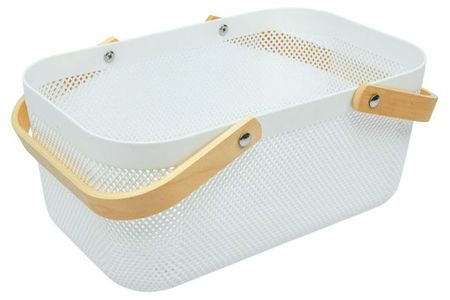 Корзинка для хранения Actuel с бамбуковой ручкой белая, 39,5x24,5x18 см