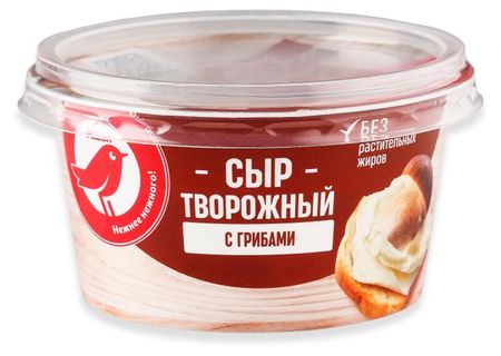 Сыр творожный АШАН Красная птица с грибами 65% БЗМЖ, 140 г