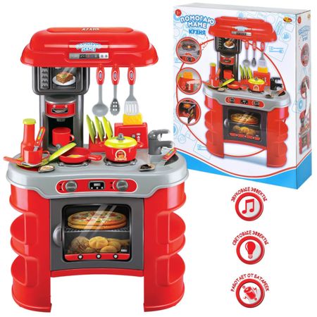 Игровой набор Abtoys Помогаю Маме. Кухня в наборе с аксессуарами, со звуковыми и световыми эффектами, в собранном виде 69х45,5х26,5см