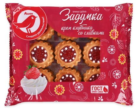 Печенье сдобное АШАН Красная птица с клубникой со сливками, 400 г