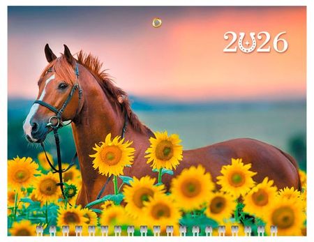 Календарь настенный Хатбер-М Год Лошади квартальный 3-х блочный на 2026 год, 19,5х47 см