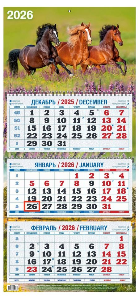 Календарь квартальный Теремок Год лошади 2026 г 3 блока, 310х680 мм в п аникин первчтение в картинках теремок