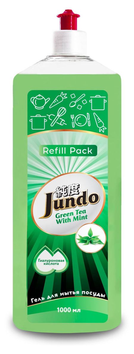Гель для мытья посуды Jundo Green tea with mint запасной блок, 1 л