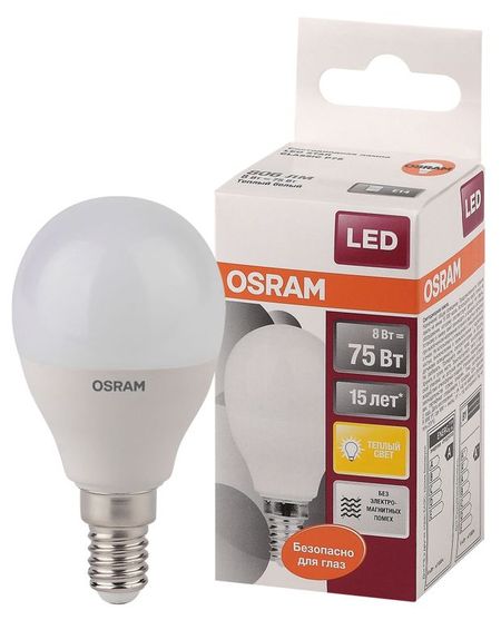 Лампа светодиодная Osram LED Star 8Вт E14 теплый белый свет