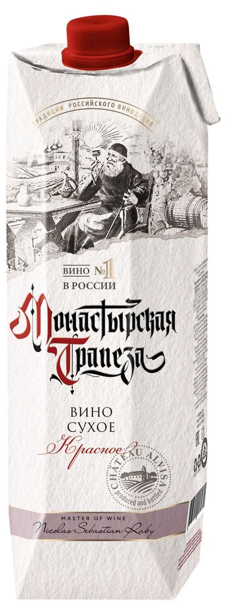 Вино Монастырская трапеза столовое красное сухое Россия, 1 л