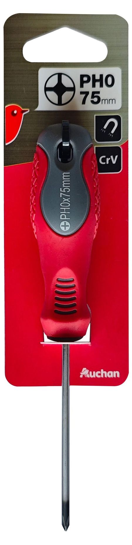 Отвертка крестовая АШАН Красная птица, PH0x75 мм
