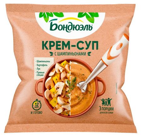 Овощная суповая смесь Крем-суп BONDUELLE с шампиньонами 3 порции замороженная, 350 г