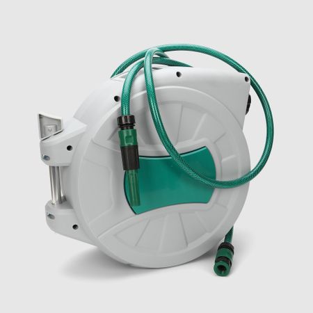 Тележка Kaiyang Technology для намотки шланга 25 м + 1.5м, 1/2'' с 4 штуками насадок и соединителей автоматическая 52х27х45 см