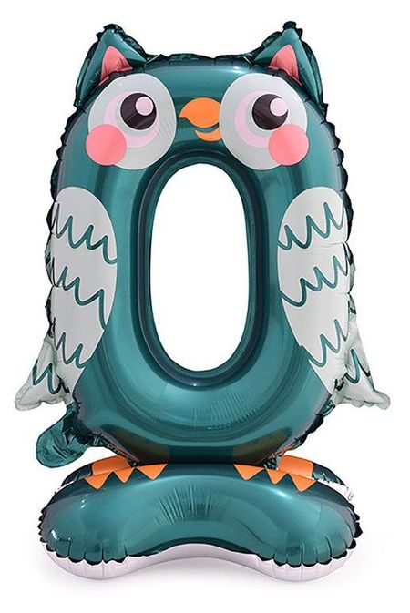 Цифра фольгированная Веселая затея 0 Сова на подставке, 56 см